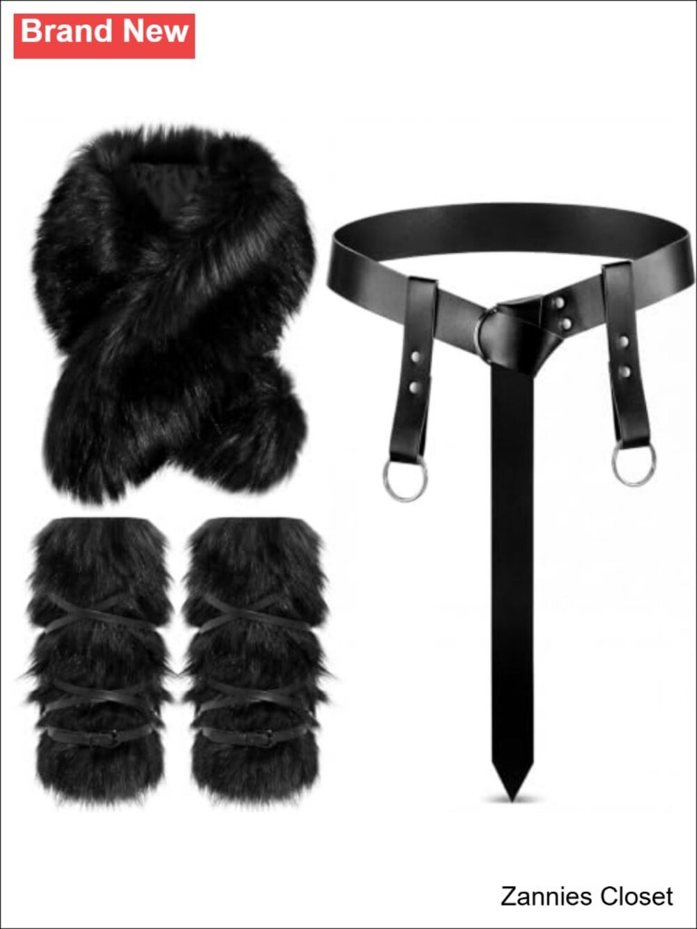 👻 Viking Costume Set 3 Pcs Faux Fur Collar Belt Boot Covers Renaissance